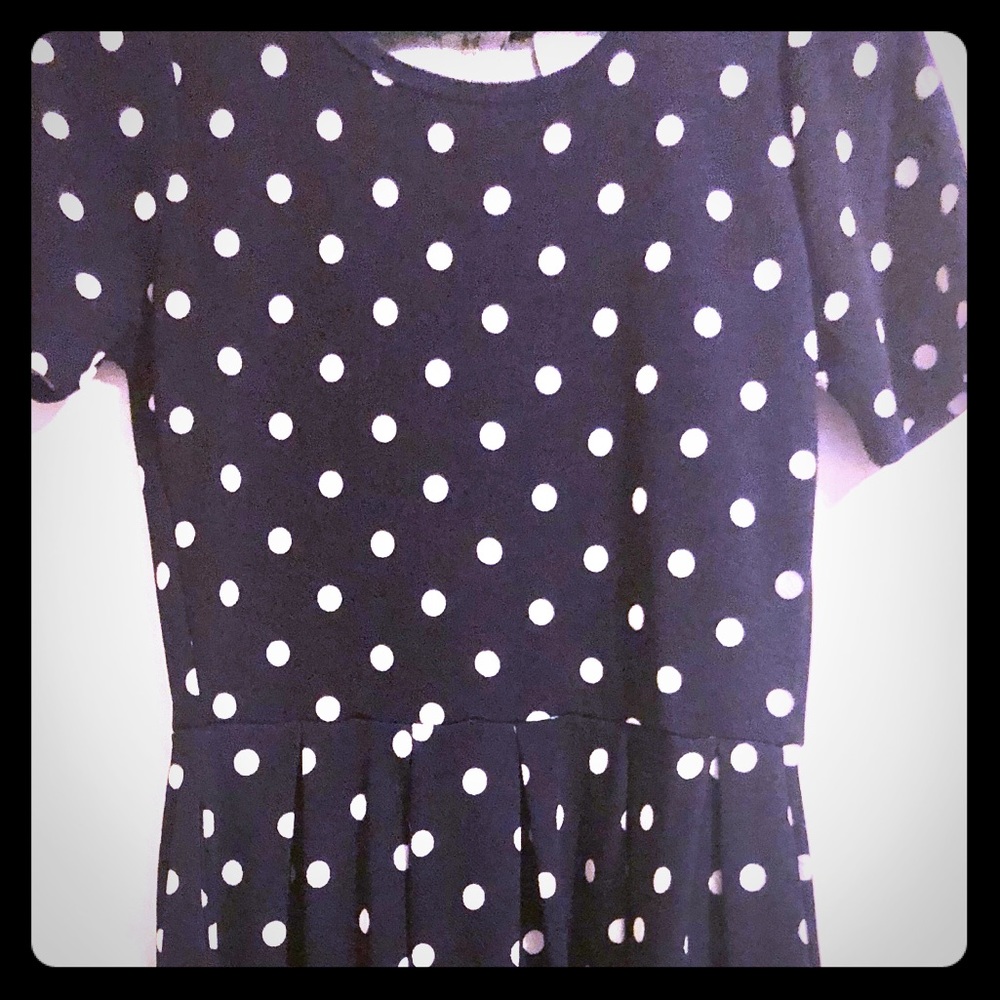 Lularoe Amelia Navy Polka Dot